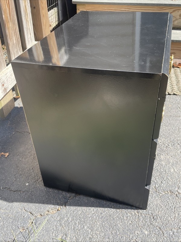 Postmodern 1980’s Side Bed Table Black Lacquer Laminate and Gold gallery