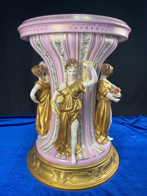 Antique Dresden-Style Porcelain Pedestal Table with Mythological Scene 19"x14" gallery