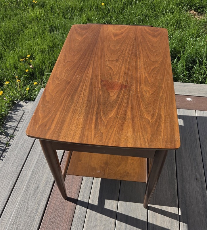 Vintage Mid Century Mersman 2 Tier Walnut End/Side Table with Drawer gallery