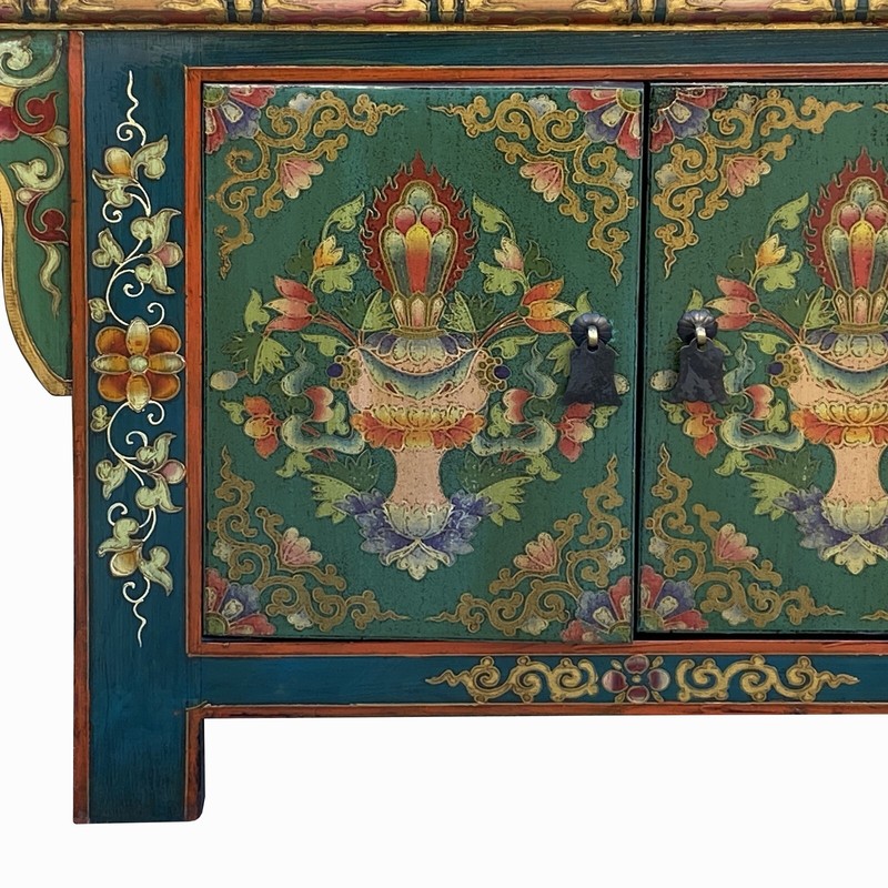 Chinese Tibetan Teal Green Blue Jewel Treasure Graphic TV Console Table cs7744 gallery