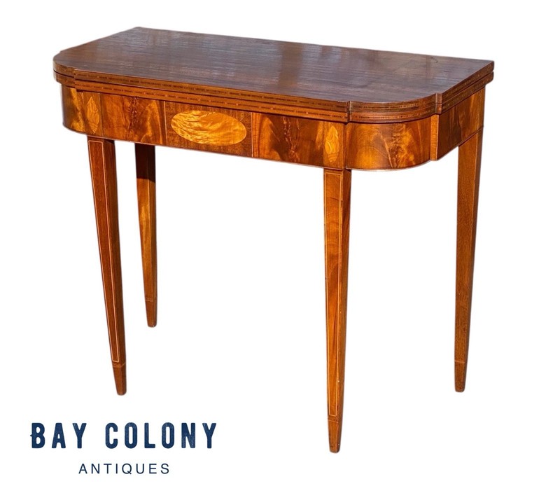 Antique Hepplewhite Style Mahogany & Satinwood Card Table / Console Table gallery