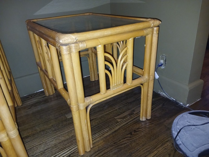Vintage Mid Century Modern Boho Chic Bamboo Clear Glass Top End Table gallery