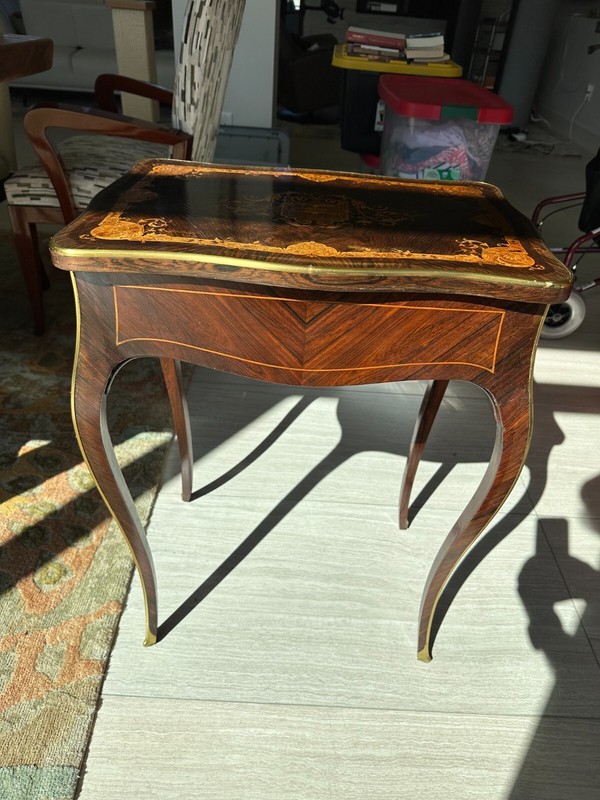 Fine Antique French Inlaid Sewing Table, End Table, or Nightstand gallery