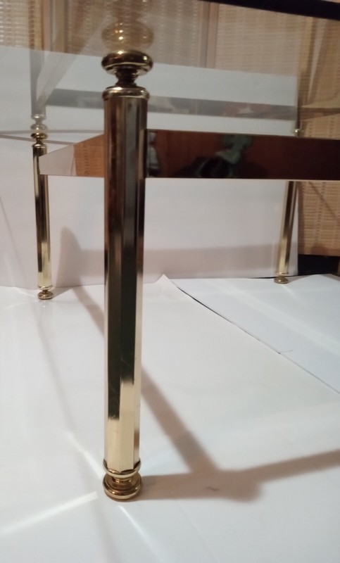 Mid Century Modern Square Coffee Table Gold, Glass Top 3' x 3' Hollywood Regency gallery