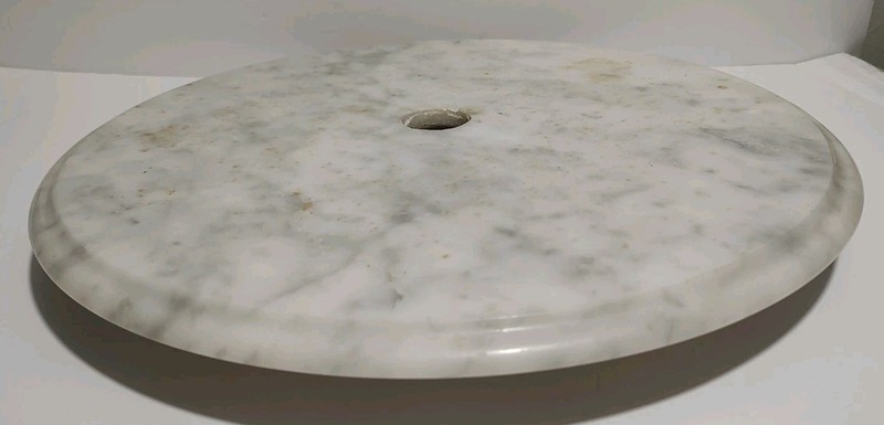 Vintage 15" Italian Marble Table Top (Italy) White & Gray Veining gallery