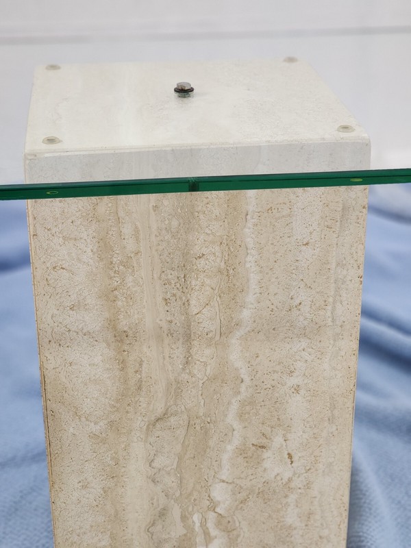 Vintage Marble Occasional Table with Floating Marble Center Travertine RARE! gallery