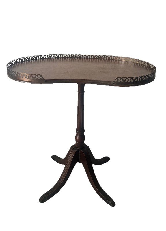 Antique Ferguson Wood Kidney Shaped Table #3101 w/Brass Accent & Claw Feet