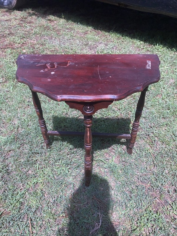 Vtg Demilune Half Moon Console Entry Table Turned Spindle Legs 23 Inches Tall