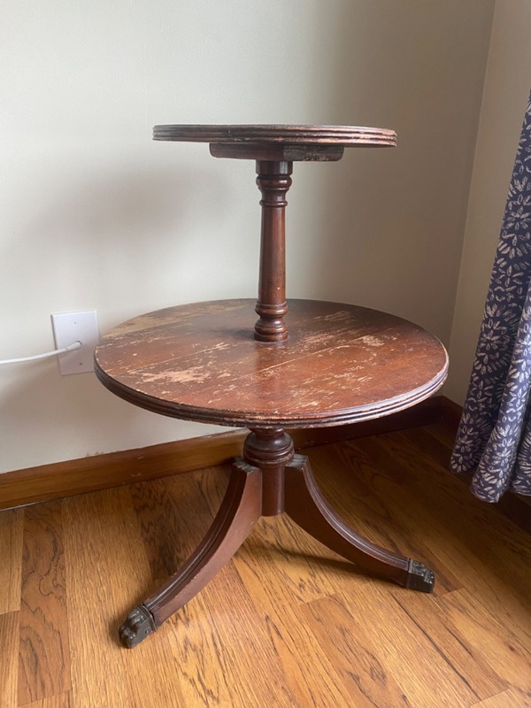 Antique Mahogany Dumbwaiter Table Two Tiers With Brass Capped Feet