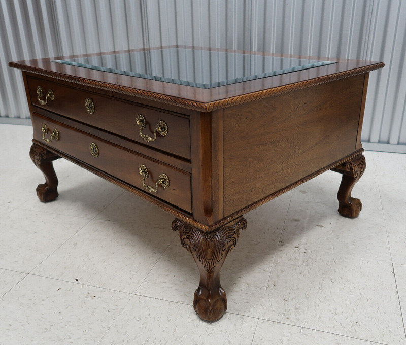 Vintage Chippendale Mahogany Display Coffee Table Ball & Claw Feet gallery