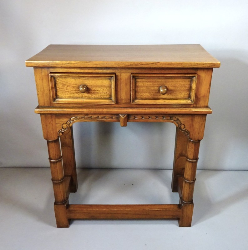 Antique Style Golden Oak Two Drawer Hall Console Table Excellent