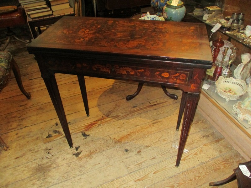 Antique Dutch Marquetry Inlaid Flip-top Game Table gallery