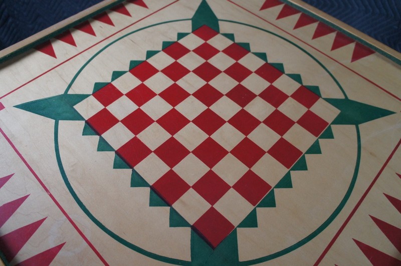 Vintage Carrom Crokinole Chess Checkers Game Board Pedestal Table 42" gallery