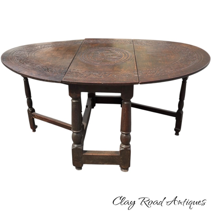 antique 18th Oak gate leg table stretcher base farm house William Mary pegged gallery