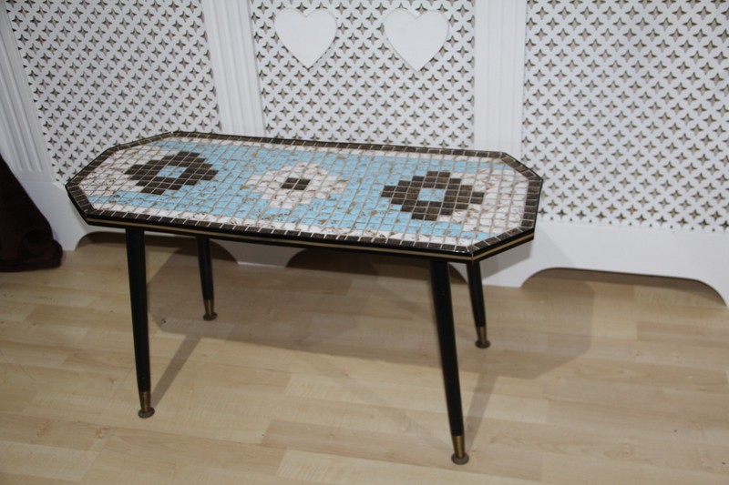 Vintage Mid Century 1960’s Teak Mosaic tile Coffee Table with Danstte legs