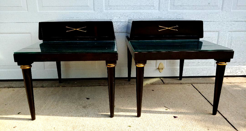 PAIR OF BLACK LACQUERED AMERICAN OF MARTINSVILLE SIDE TABLES, MERTON GERSHUN?