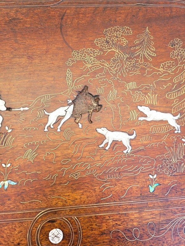 Small Oak And Walnut Table With Inlays, France 19th Century gallery