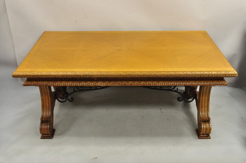 Antique Spanish Baroque Jacobean Oak Wood Refectory Extension Dining Table gallery