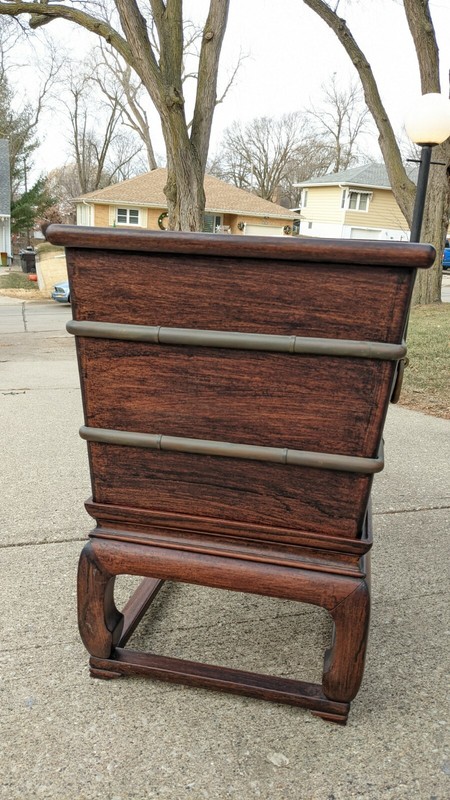 Antique Cellarette Asian Hardwood Side Table Mid Century Brass Wine Winery gallery