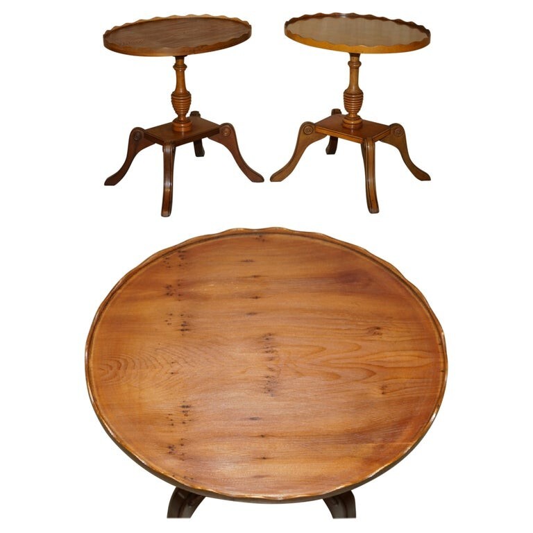 PAIR OF BURR YEW WOOD BERESFORD & HICKS SIDE END LAMP TABLES WITH GALLERY RAIL