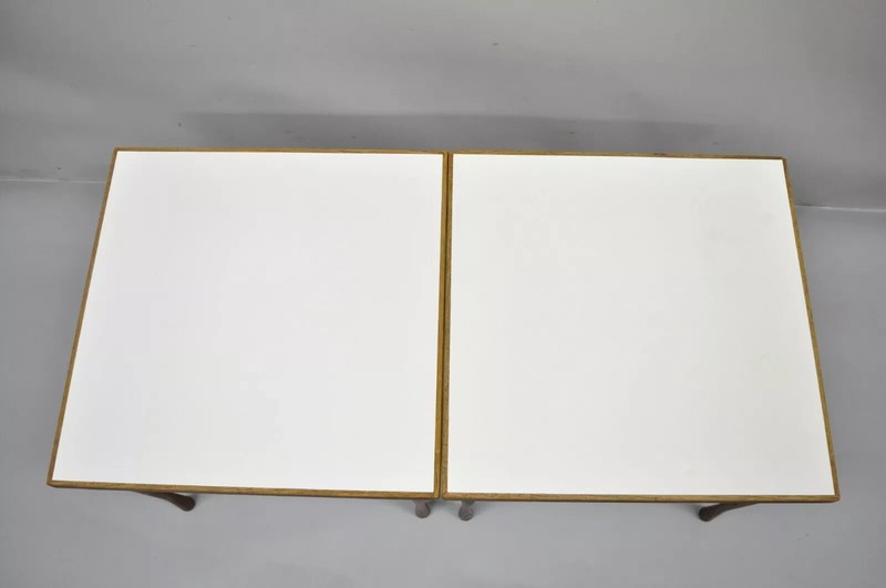 Hans C Andersen Danish Mid Century Modern Teak & Formica Snack Side Table - Pair gallery