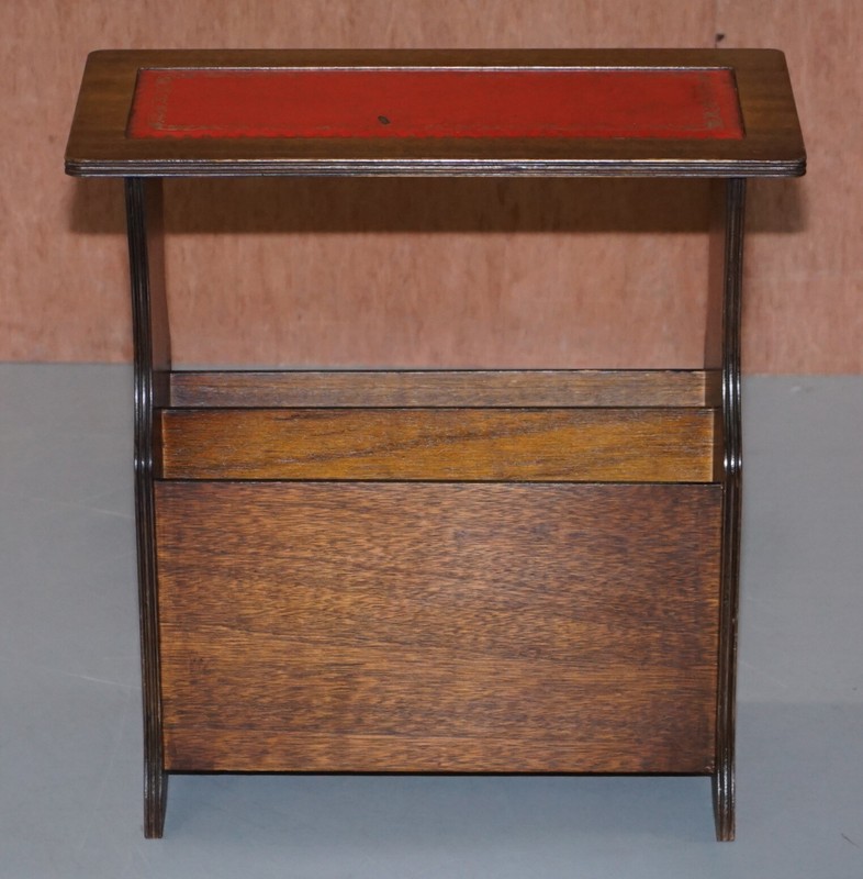 MAHOGANY WITH FADED OXBLOOD LEATHER TOP BEVAN FUNNELL SIDE TABLE MAGAZINE RACK gallery