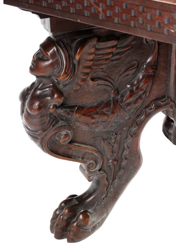 Antique Table, Pedestal, Italian Renaissance Revival, Figural, Hexagonal, 1800s! gallery