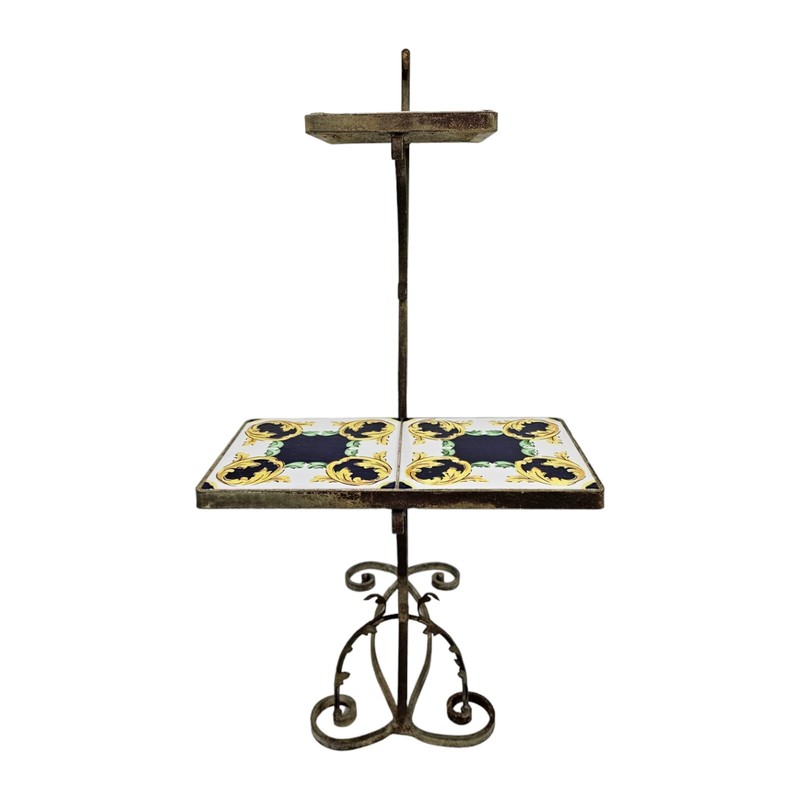 Vintage Italian Tile Plant Stand Table Display Wrought Iron Mission MCM gallery