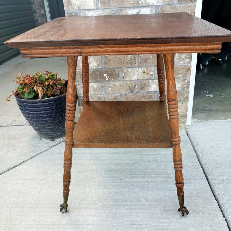 Antique Rolling Parlor Table w/ Talon Glass Feet 1900's Original Condition gallery