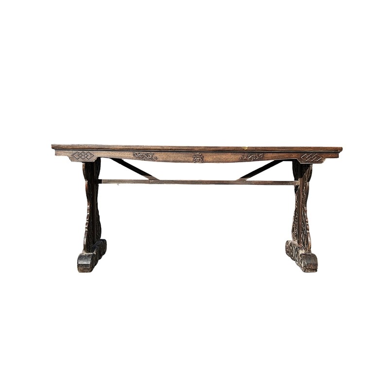 Vintage Oriental Natural Brown Ru Yi Relief Carving Altar Console Table GB236