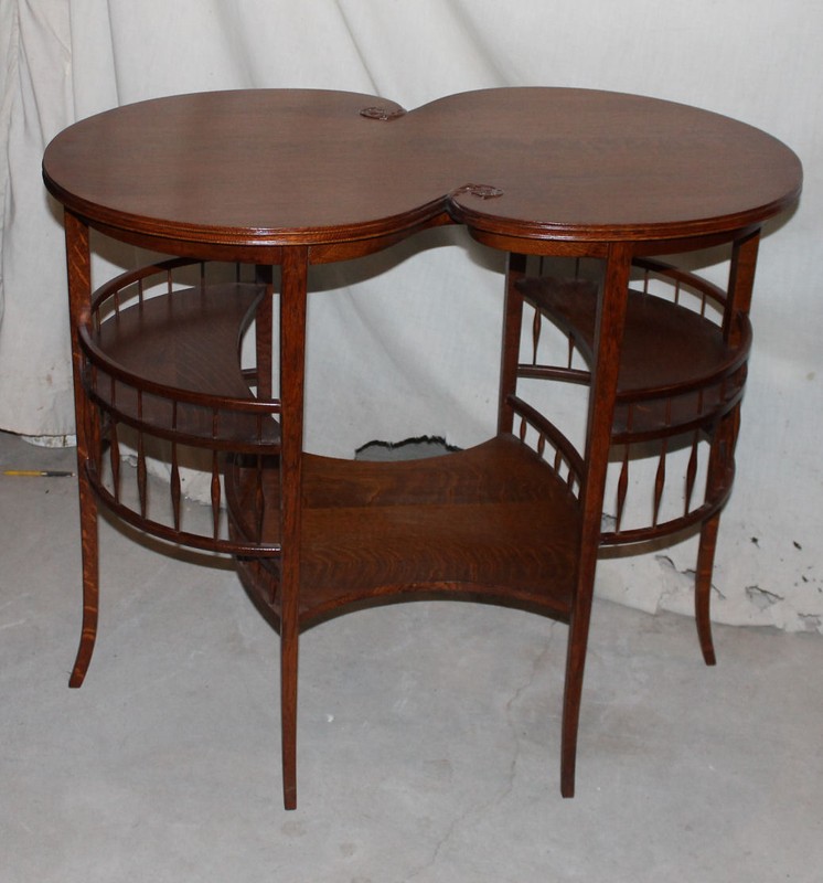 Antique Fancy Oak Lamp or Small Table