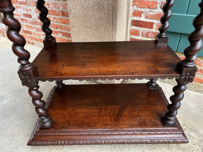Antique English Server Console Table Jacobean Carved Oak Barley Twist c1900 gallery