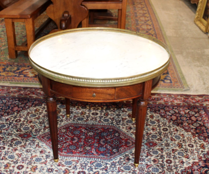 Antique French Louis XVI Mahogany Marble Top Bouillotte Table