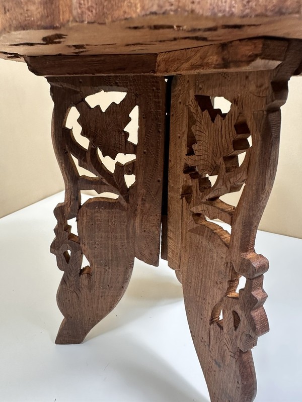 Vintage Hand Carved Anglo-Indian Folding side table Plant Stand Pedestal gallery