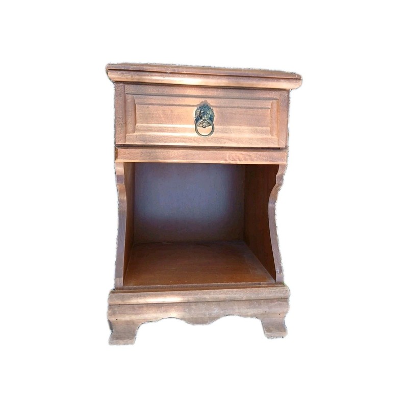 Vintage Solid Maple Single Drawer Nightstand Lion Handle Hardware