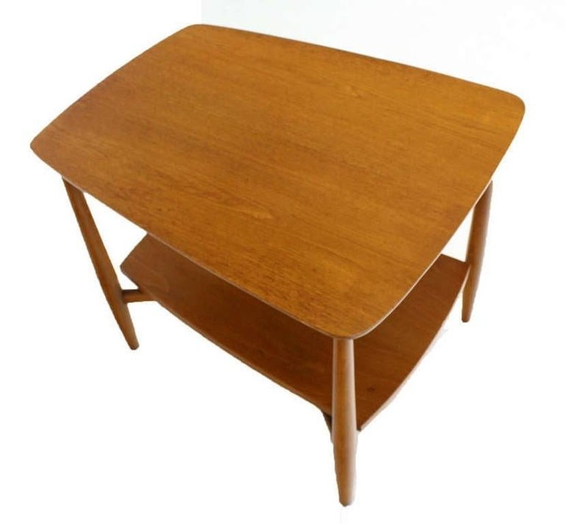 Mid-Century Modern Two Tier One Drawer Walnut End Side Table by John Stuart MINT gallery
