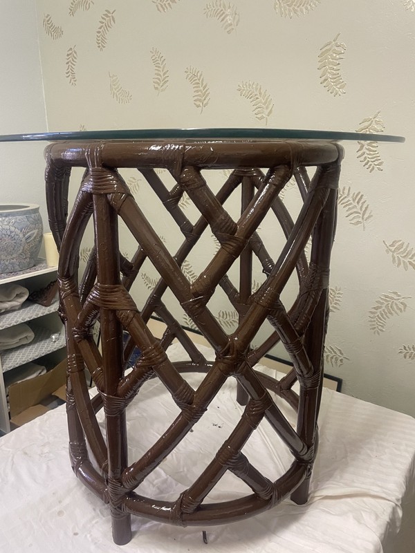 Rattan Bistro Table ~ Indoor/Outdoos Thick Sturdy Glass Coffee Table