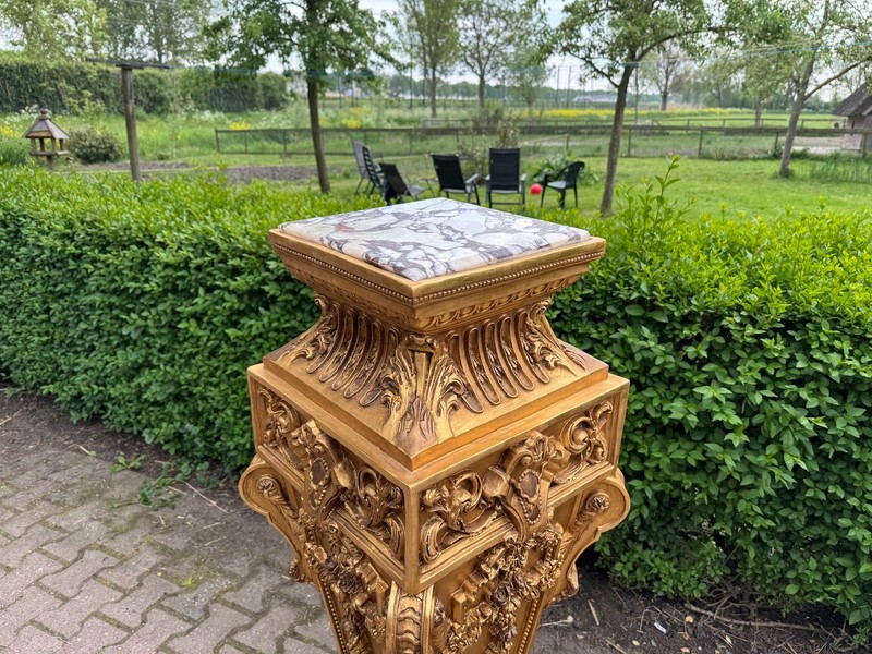 Pedestal French Louis XVI Gold Resin Marble Top Floral Display Stand 1960 Tall gallery