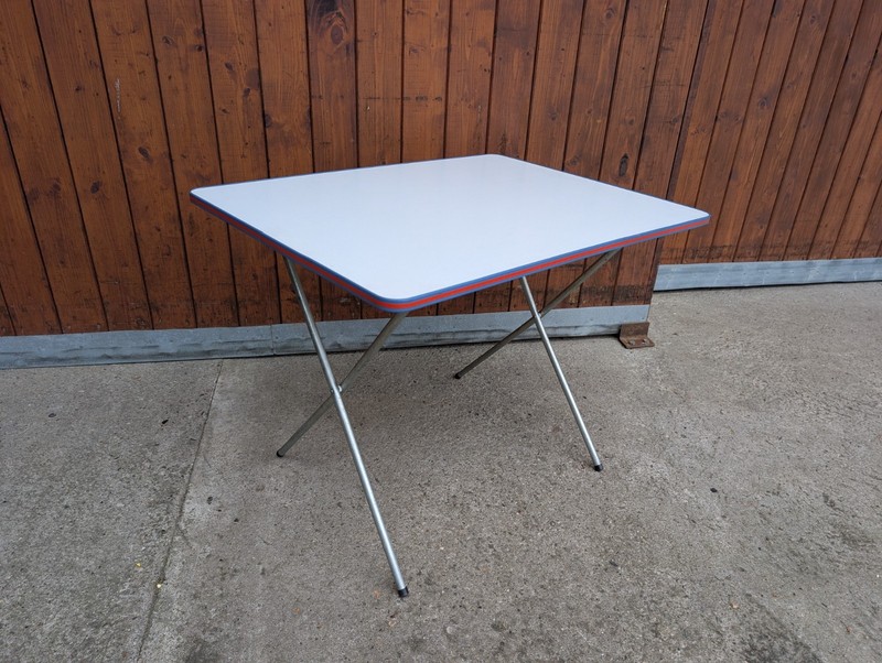 Vintage Original Retro Aluminium Dining Table, Foldable Camping Table, Weiß gallery
