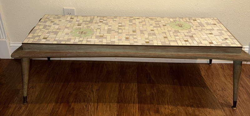 Vintage Mid Century Modern Atomic Tile Mosaic Top Coffee Table 49”L x 19”x 17” H gallery
