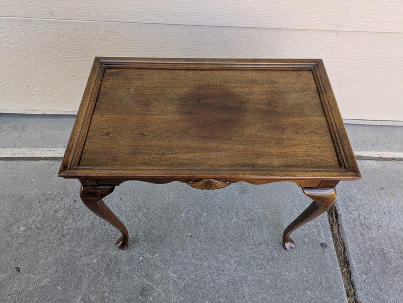 Vintage Wood Queen Anne Georgian Tea Table with Pull Out Candle Trays Shell U64 gallery