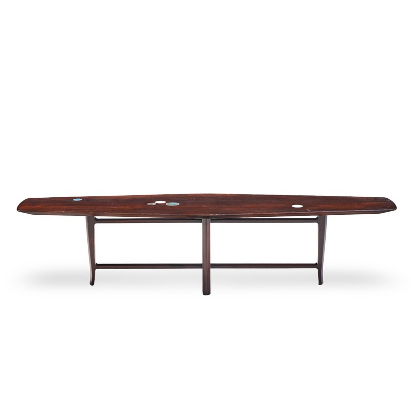 Edward Wormley for Dunbar 5632 Walnut, Mahogany with Natzler Tiles Coffee Table gallery