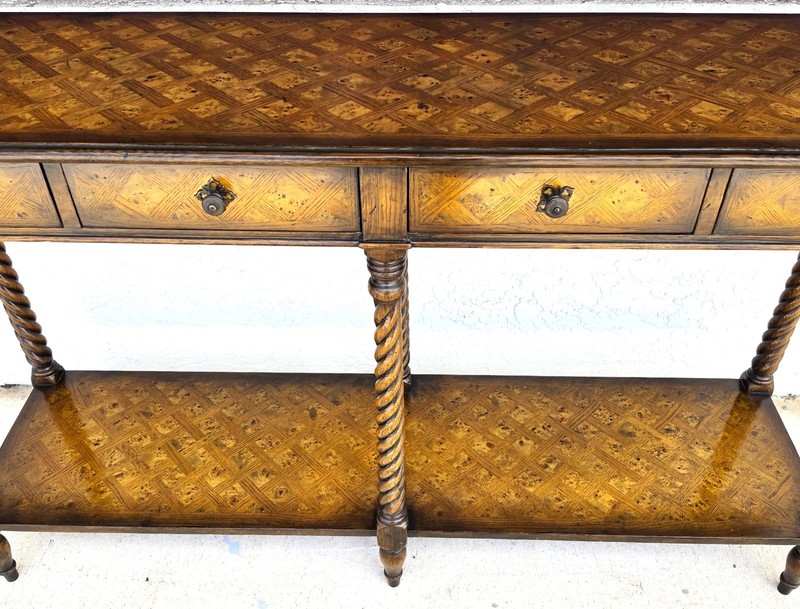 Theodore Alexander Burl Parquetry Console Table with 4 Drawers gallery