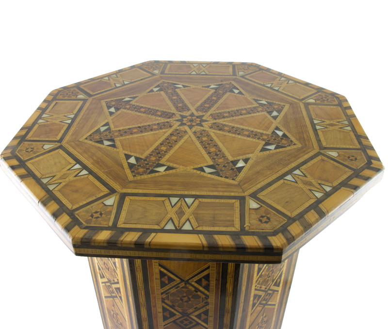 Vintage Moorish Style Wood Inlay & MOP Parquetry Octagon Side /End Table gallery