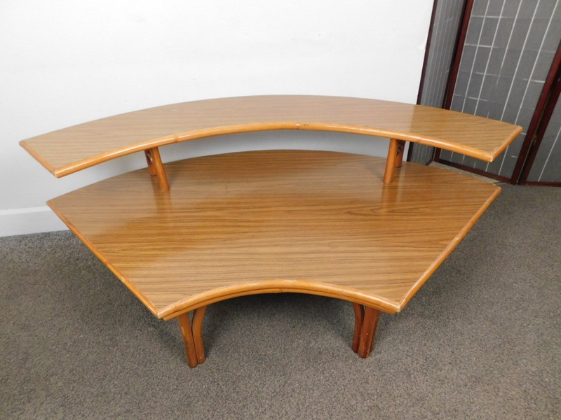'60s Hollywood Elvis Boomerang Step Coffee Cocktail Bar Table Bamboo Wet Top MCM gallery