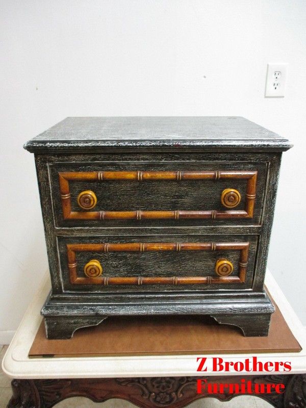Chapman Faux Bamboo Spanish Paint Decorated Lamp End Table Night Stand