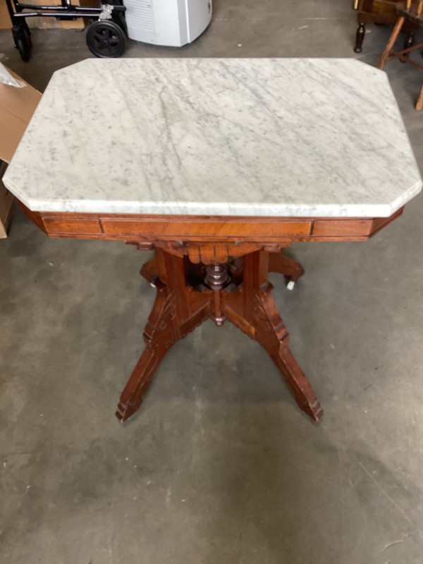 Walnut Parlor Table With White Marble Top 19” x 27” x 29.5T Beautiful Wood Work gallery