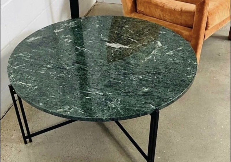 Vintage Modern Postmodern Italian Green Marble Black Iron Coffee Cocktail Table gallery