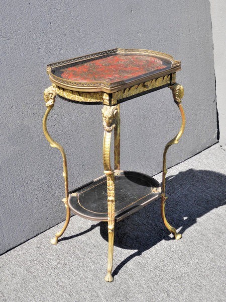Antique Brass Rams Head Ornate Directoire Gueridon Table w Hoof Feet