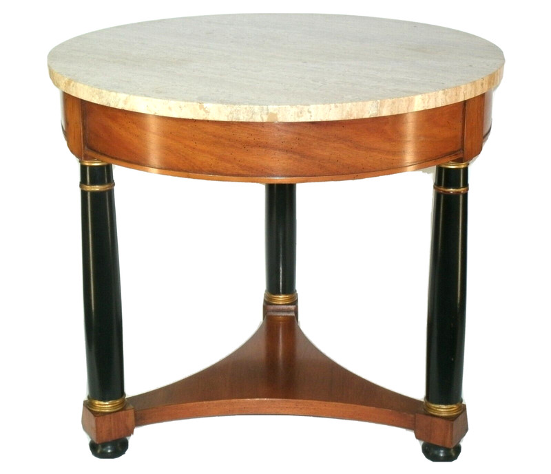Vintage French Walnut Side Table w/Italian Travertine Top by Heritage